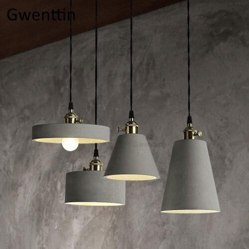 Gray Cement Pendant Light Vintage Loft Industrial Decor Hanging Lamp for Living Room Bar Ceiling LED Lighting Fixtures Luminaire