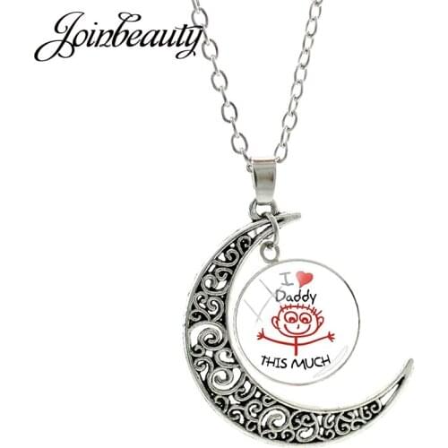 JOINBEAUTY I Love Daddy Best Super Father Handmade Glass Moon Pendant Necklace Fashion Jewelry For Fathers Day Gift CT494
