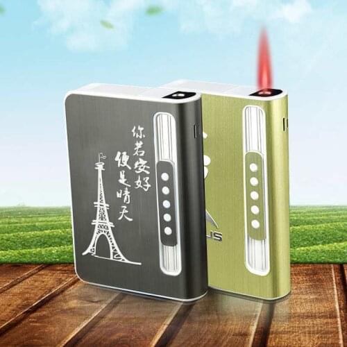 All-in-one Portable Metal Cigarette Case Inflatable Anti-wind Ten Cigarette Lighter Cigarette Case Custom Weed Tray Set Smoking