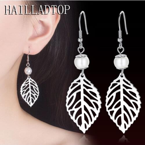 Hollow Leaf Drop Earrings Pearls Long Tassel Dangle Earrings Leaf Dangle Earings Eardrop Jewelry Bohe ollow Metal Leaves Danglin