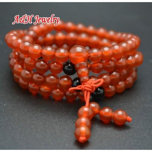 High Quality Red Stone 6mm Round Beads Chinese Knot Decoration 108 Prayer Mala Bracelets Multi-layer Fashion Women Bangles 10pcs