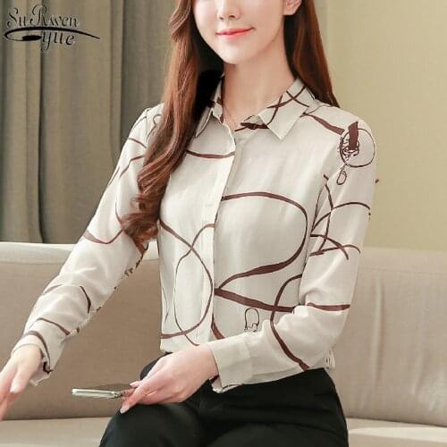 Womens Long Sleeve Womens Blouse Single-breasted Loose Base Large Size Shirt 3XL Autumn 2021 New Printed Silk Shirt 10726