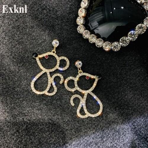 Exknl Bridal Rat Drop Women Earrings Korean Long Crystal Cute Fashion Big Animal Wedding Earrings For Women Jewelry 2020