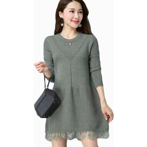 2017 NEW ARRIVAL WOMEN AUTUMN & WINTER KNITTING SWEATERS ROUND COLLAR LACE STITCHING GIRLS PULLOVERS BOTTOMING SUIT ZL740