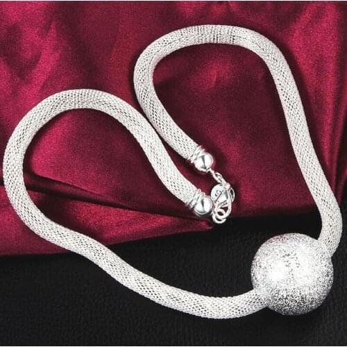 Net rope Women Full Sideways Silver colorNecklace 925 Sterling Silver colorFashion Jewelry Women Men Link Chain Necklace X011