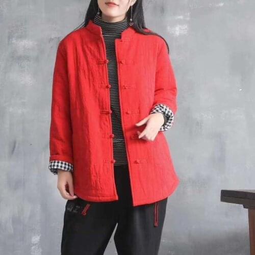 Winter Chinese Style Clothing Women Cardigan Cotton Jackets Hanfu Tang Suit Thick Ladies Retro Casual Warm Qipao Tops 12191