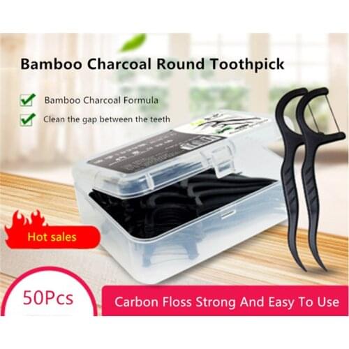 Fine bamboo charcoal wire floss dental floss stick 50 boxed bow-shaped toothpicks high-end dental floss stick oral gift