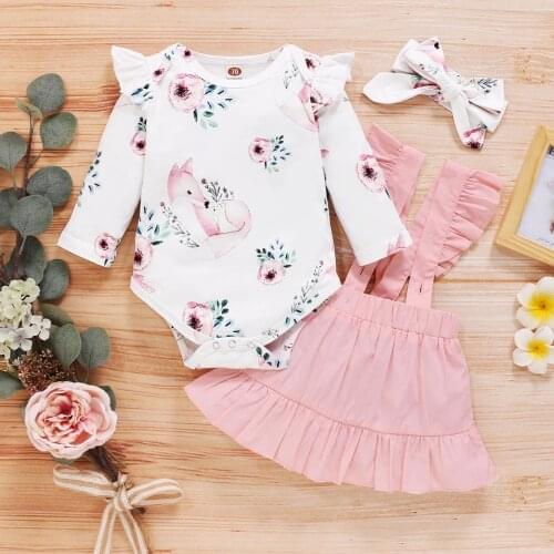 0-18m) Girl Suit Autumn Fashion Cute Cartoon Fox Print Blouse + Solid Color Lace Suspender Skirt Suit платье летнее 50