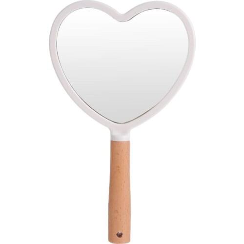 1pc Makeup Mirror Wooden Handle Handheld Cosmetic Mirror Heart Shape Fan Shape Mirror Round Square Mirror Salon Makeup Mirror