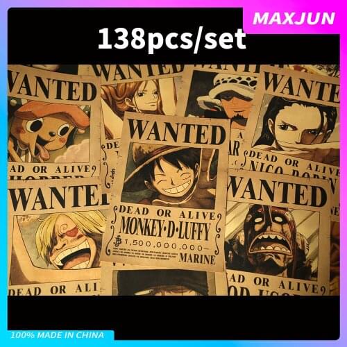 3-138Pcs/set Anime One Piece Vintage Posters Children Room Living Wall Decoration Cartoons Pirate Wanted Paintings Stickers Toys