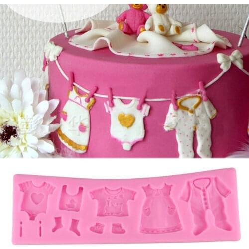 3D Fondant Mold 1Pcs Baking Tools Baby Clothes Shape DIY Silicone Mould Kitchen Supplies Pink Cake Decorating