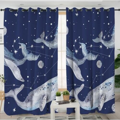 3D Window Curtains Cortinas De Dormitorio Ocean Animals Whale Room Home Decor Rideau De Fenetre Drapes Cotinas Rideau Salon