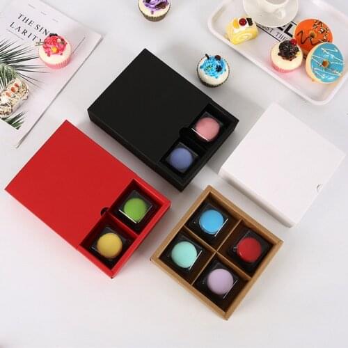5/10Pcs 4 Holes Kraft Paper Baking Box Macaron Drawer Gift Box Kraft Paper Box Cake Chocolate Biscuit Packaging Pastry Box
