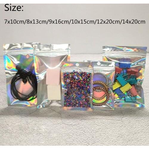 50Pcs Translucent Laser Bag Sealed Aluminum Foil Jewelry Manicure Eyelash Rainbow Jewelry Sealed Packaging Bag Storage Bag