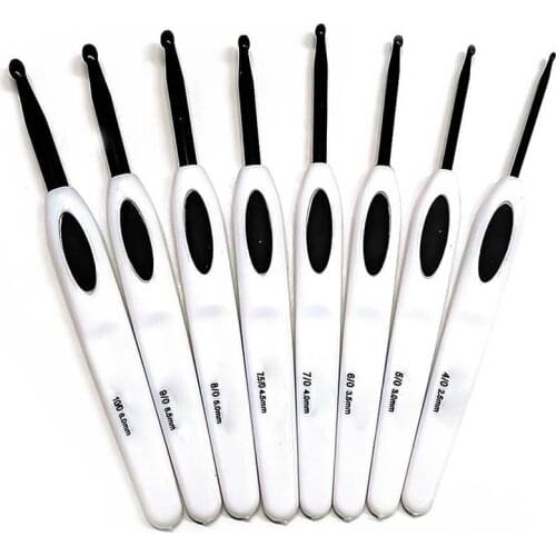 8/16pcs White Crochet Hooks Set White ABS Plastic Handle Black Aluminum Crochet Sewing Tool Knitting Needle for Sweater Yarn