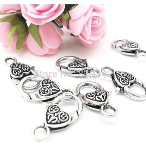 Free Shipping 20pcs/lot 25x12mm Antique Silver Big Heart&Love Lobster Clasps Jewelry Findings Wholesales J0197