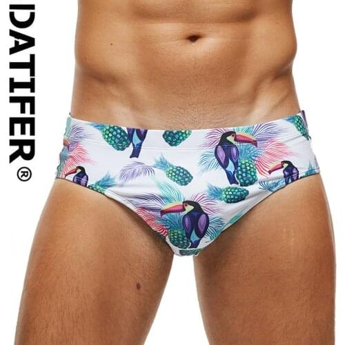 Datifer Men Swimwear Low Sexy Boxers Mens Swim Brief Sportive Beachwear Shorts Sunga Man Swimsuit Circle Swim Brief