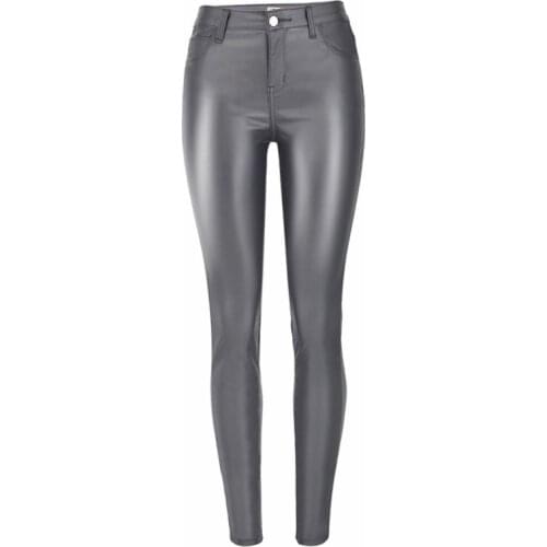 Plus Size Gray Faux Leather Punk Pants Skinny WomenS Pants PU Sexy Elastic High Waist Biker Trousers Pantalon Femme