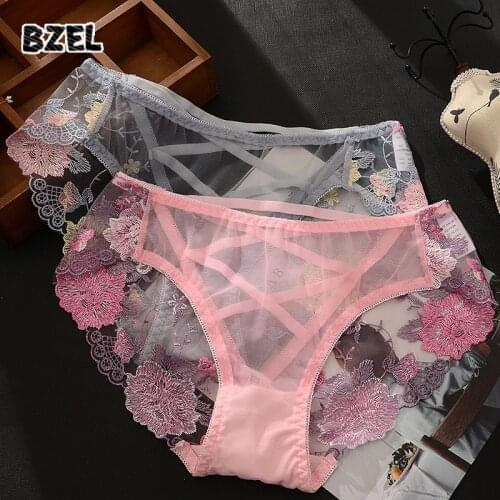 BZEL Sexy Fashion Women Transparent Temptation Panties Underwear Hollow Out Floral Panty Mid Waist Comfort Lady Lingerie Briefs