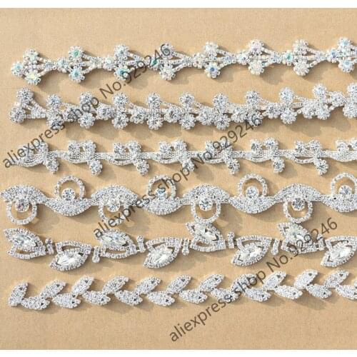 1 yard/pack fancy flower leaf round crystal chain bridal wedding dress decorative high-quality trimmings fashion dress accessory