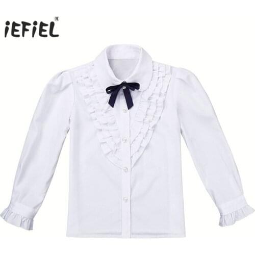 Kids Girls Formal Shirt Blouses Girls Clothes Turn-Down Collar Bow Shirts School Girls Uniforms Preppy Style Blouses Daily Wear