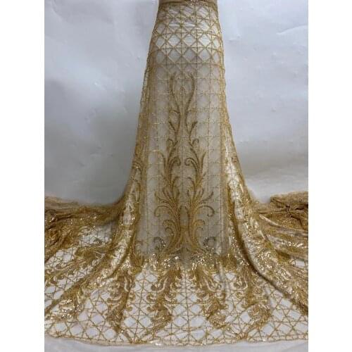 French Net Lace Fabric with beads J-6186811 High Quality African Lace Fabric For Wedding Nigerian Tulle Lace Material Sewing