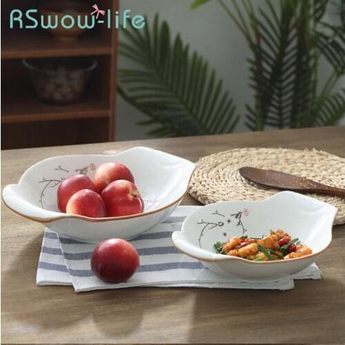 Ceramic Double-eared Bowl Hand-painted Japanese-style Ceramic Bowl Household Underglaze Soup Bowl Salad Bowl