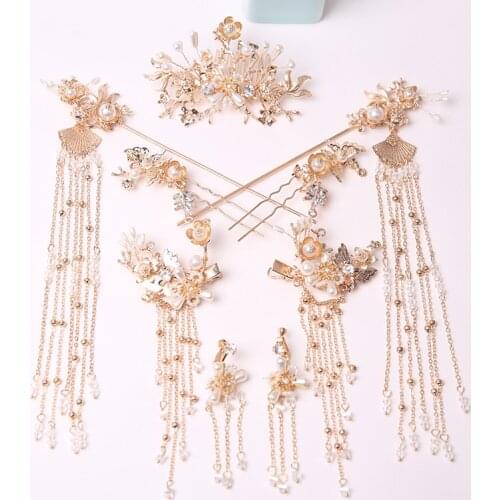 Chinese Headdress Antique Style Hairpin Retro Comb Hairpin Set Tassels Step Ancient Costume Shake Hairpin Bride Barrettes