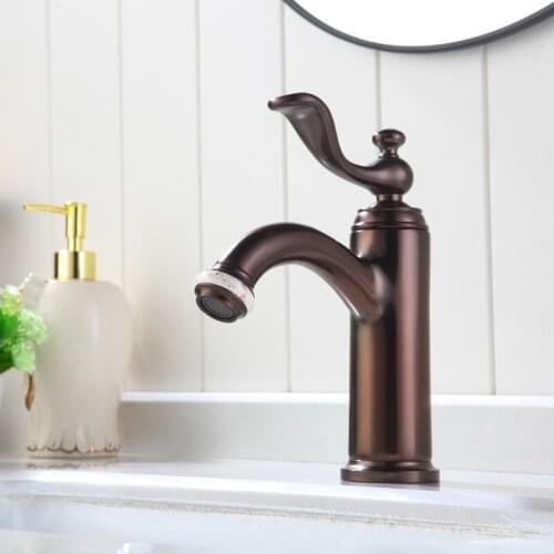 Classic solid brass antique brown bathroom sink faucet European style art basin mixer faucet