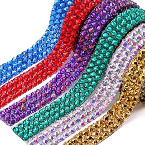 15mm Sewing Trimming 1 Yard Crystal Glass Strass Hot Fix Rhinestone Chain Tape Applicator Ribbon for Clothing DIY Crafts Jewelry
