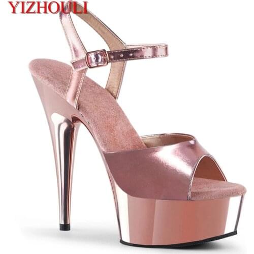 Summer ladies wear sexy 15cm, rose gold stiletto plating waterproof platform 6-inch party sandals, model pole dancing shoes
