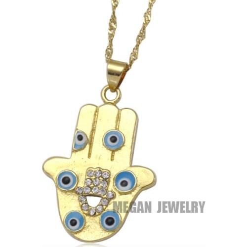Muslim turkish Hamsa Hand Of Fatima evil eye crystal pendant & necklace for women & men, Islam Gift & Jewelry