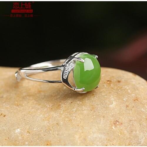 Natural jasper jade ring with 925 sterling silver jade rings jade jewelry brand natural stone jewelry