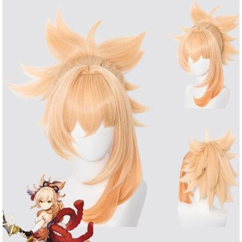 Game Genshin Impact New Character Yoimiya Cosplay Wig Orange Pink Ponytail Hair Heat Resistant Synthetic Wig Halloween+ Wig Cap