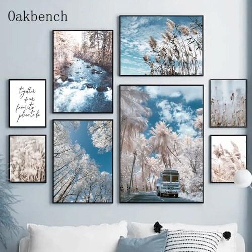 Reed Print Sky Clouds Canvas Painting Landscape Wall Art Poster Road Bus Paintings Nordic Posters And Prints Living Room Decor
