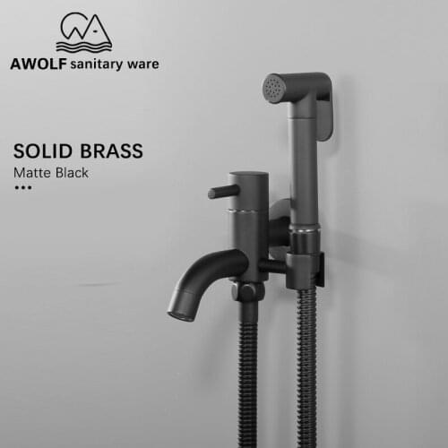 Hand Held Bidet Sprayer Douche Kit Toilet Shattaf Faucet Modern Bathroom Matte Black Dual Control Valve Spout Washing AP2171