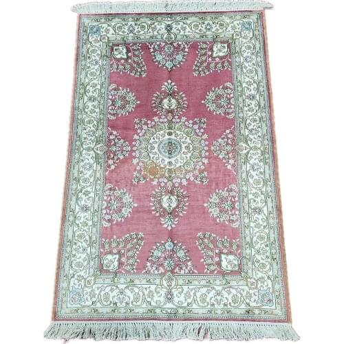 Seeykeep™ 2.5x4ft Stunning Silk Handknotted Central Medallion Floral Design With Fire Brick Backcolor Rug -NY3016321