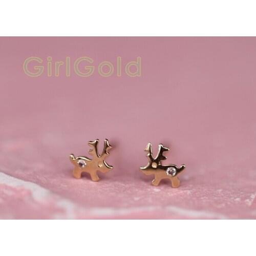 14k solid gold reindeer snowflake Holiday Heart crystal earrings studs Dainty minimalist simple minimal styles Kids Girl gift