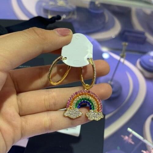 UMGODLY Yellow Gold Color Asymmetry Rainbow Earrings Colorful Cubic Zirconia Women Fine ARC EN CIEL Jewelry