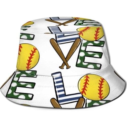Softball Love Uv Protection Foldable Bucket Hats Women Men Sport Ball Game Team Baseball Bat Cool For Kids For Girl For Team