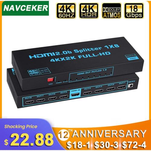 Navceker HDMI Splitter 1x2 1x4 1x8 4K HDMI Splitter 1 in 2 out 2 Port HDMI Amplifier HDMI Cable Splitter 2.0 For PS4 PS5 Xbox