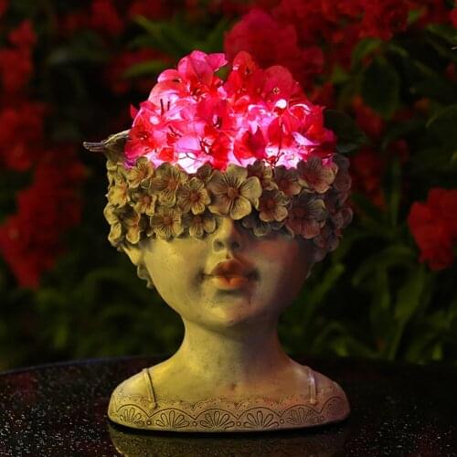 Lovely Girl Shape Solar Vase Creative Garden Decorative Flowerpot Succulent Plant Pot Girl Head Statue Adornment