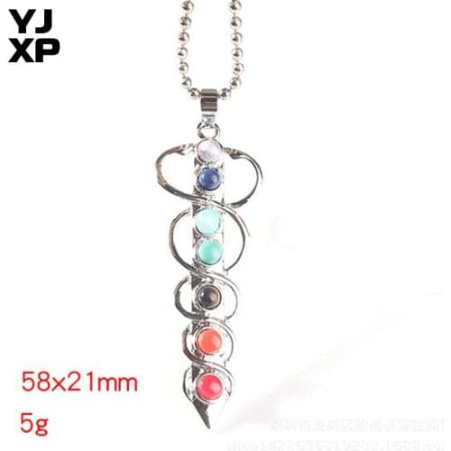 YJXP Unique Design Silver Plated 7 Color Chakra Reiki Healing Sword Shaped Amulet Pendant Spiritual Wand Charm Jewelry