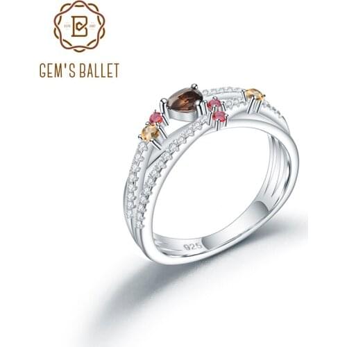GEMS BALLET Natural Smoky Quartz Cross Rings For Women Fine Jewelry Classic 925 Sterling Silver Birthstone Mix Gemstone Ring