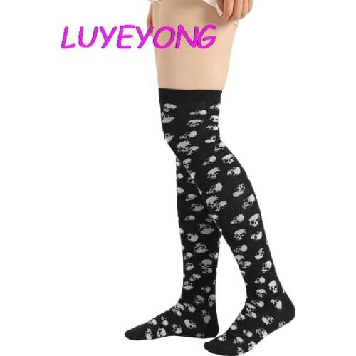 Lady Cosplay Hipster Dark Goth Over the Knee Stockings Gothic Cool Women Skull Print Socks 2021 Street Rock Punk Red White Sock