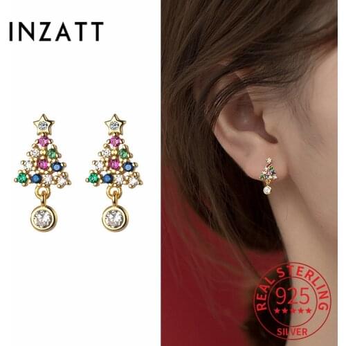 INZATT Real 925 Sterling Silver Zircon Star Christmas Tree Stud Earrings For Fashion Women Party Cute Fine Jewelry Drop Shipping