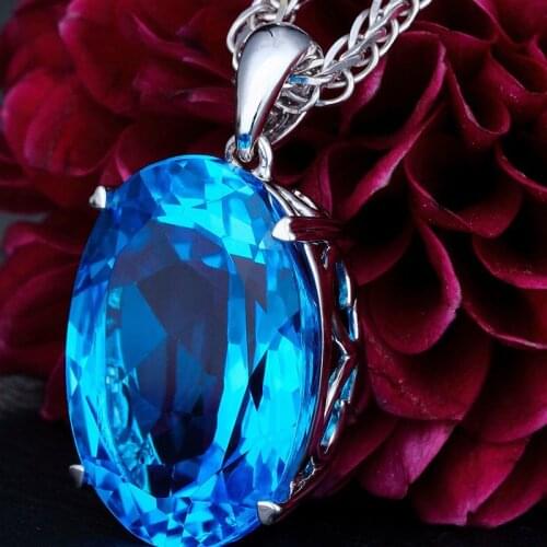 MENGYI Charms Big Oval Aqua Blue Zircon Pendant Necklaces For Women Fashion Party Jewelry Necklace Wholesale