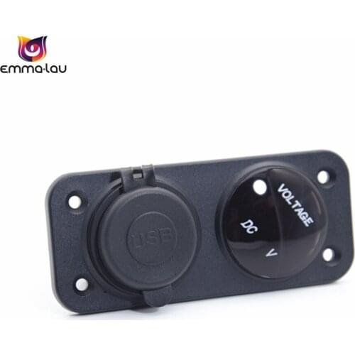 2 In 1 Waterproof 12V 24V Car LED Digital Voltmeter + Dual USB Outlet Power Socket 2.1A/1A Panel For Car Boat Rv Truck (Green)