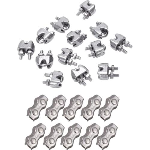 22 Pcs Stainless Steel Wire Rope Cable Clamp Fastener Wire Cable Rope Grips Clamps Caliper, 12Pcs 2Mm & 10Pcs 3Mm