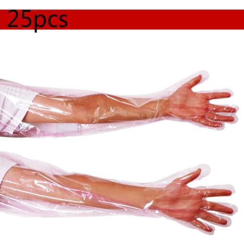 25Pcs Pet Examination Artificial Insemination Breeding Gloves Disposable Soft PE Long Arm Glove Pigs Cattle Sheep Vet Supplies
